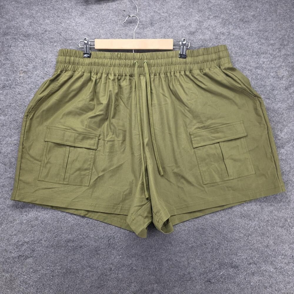 Fabletics Shorts Womens 2X Green Twill Cargo Athletic Drawstring Pockets Elastic